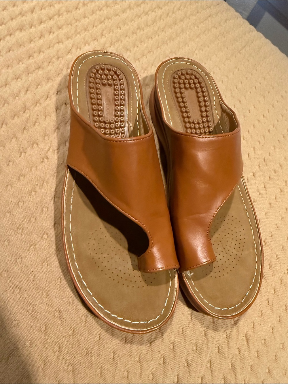 Women's Tan Leather Slide Sandals